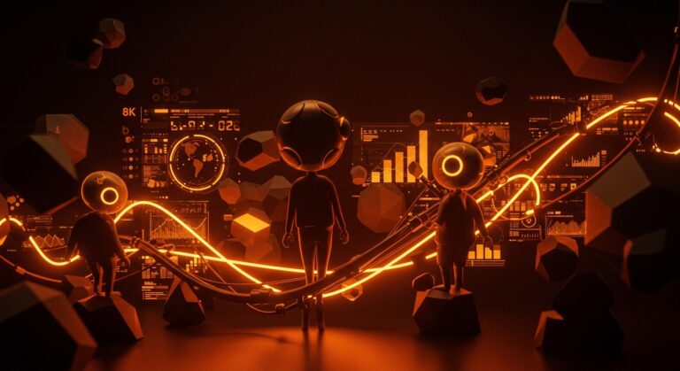 Avatares digitales con IA en un entorno futurista representando la competencia de Big Tech y oportunidades para startups en LATAM.