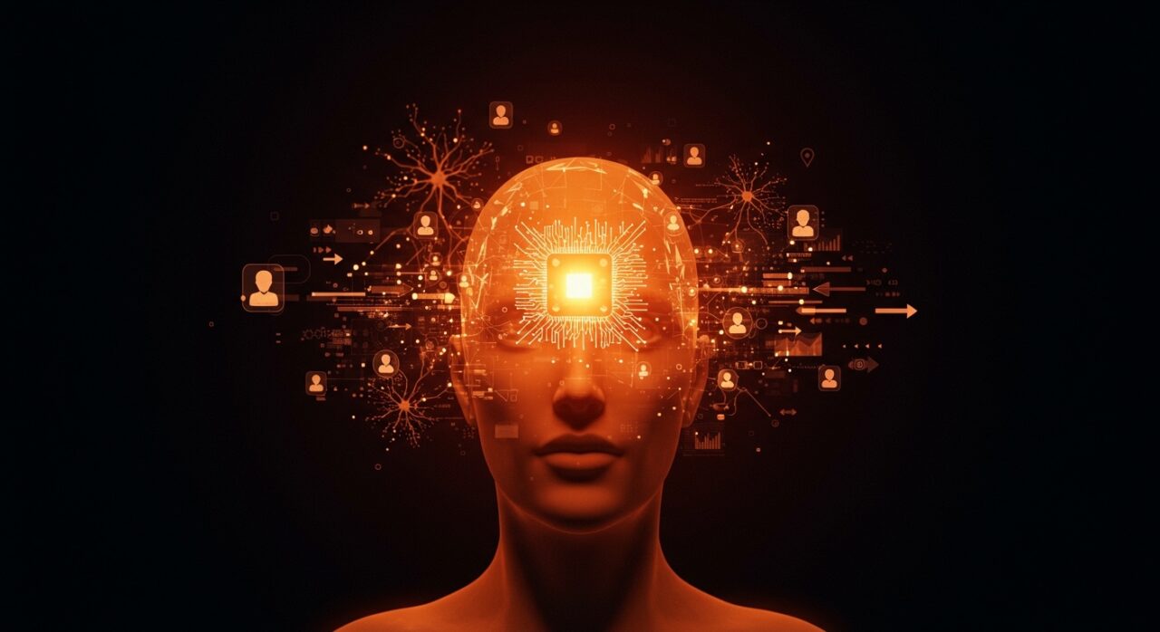 Avatar digital hiperrealista con inteligencia artificial y elementos holográficos representando la competencia de Big Tech por avatares digitales en LATAM.