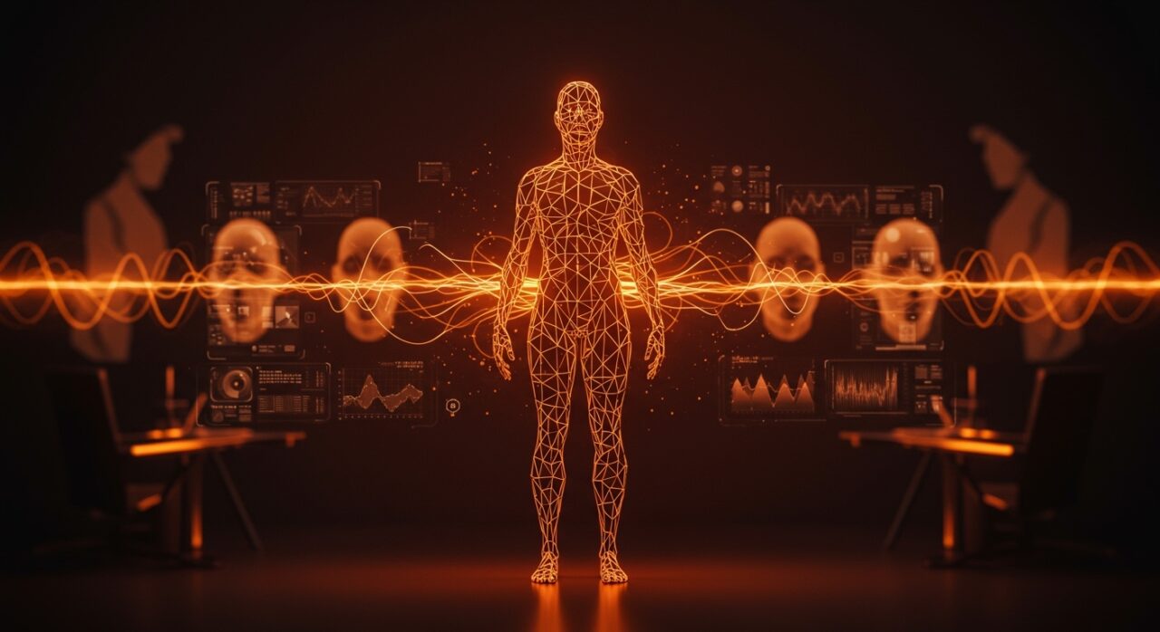 Avatares digitales de inteligencia artificial representando la clonación humana y transformación empresarial en el ecosistema startup LATAM.