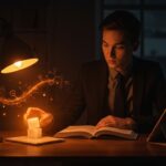 Estudio científico sobre azúcar y memoria mostrando glucosa que potencia la consolidación de aprendizaje en un entorno editorial moderno.