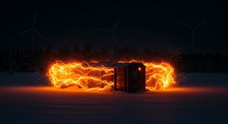 Batería de arena tecnológica en Finlandia representa almacenamiento energético renovable y ciclo power-to-heat-to-power durante la noche polar.