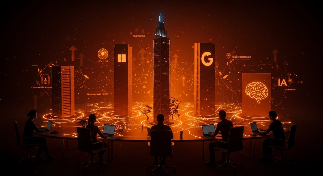 Concentración tecnológica de seis grandes empresas controlando el ecosistema startup en LATAM y España con enfoque en regulación IA y ética inteligencia artificial.