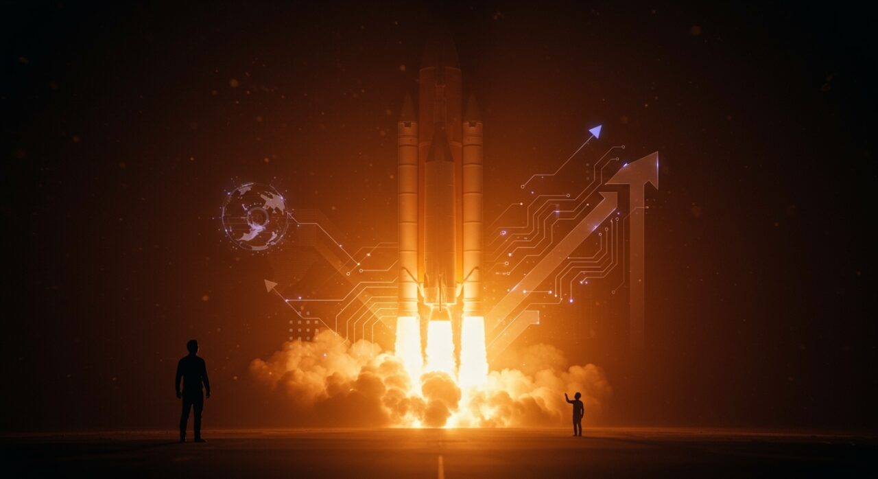 Cohete New Glenn reutilizado en lanzamiento, simbolizando innovación y lecciones para startups en el ecosistema tecnológico.