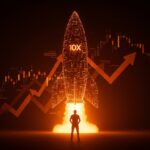 Estrategias de funding startup ilustradas con inversión 10x de Blue Owl Capital en SpaceX y metáforas visuales de crédito privado y retorno financiero.