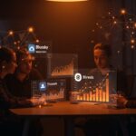 Founders evaluando alternativas a X en 2026 con enfoque en Bluesky y redes sociales descentralizadas en un ambiente tecnológico moderno.