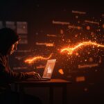 Imagen conceptual de un hacker explotando una brecha de seguridad en Booking.com con metáforas visuales de phishing de seguimiento y protección de datos en startups.