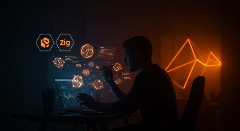 Imagen editorial destacada sobre borrow-checking sin tipado estático en startups tech, mostrando metáforas visuales de gestión de memoria y lenguajes Rust, Zig y Julia.