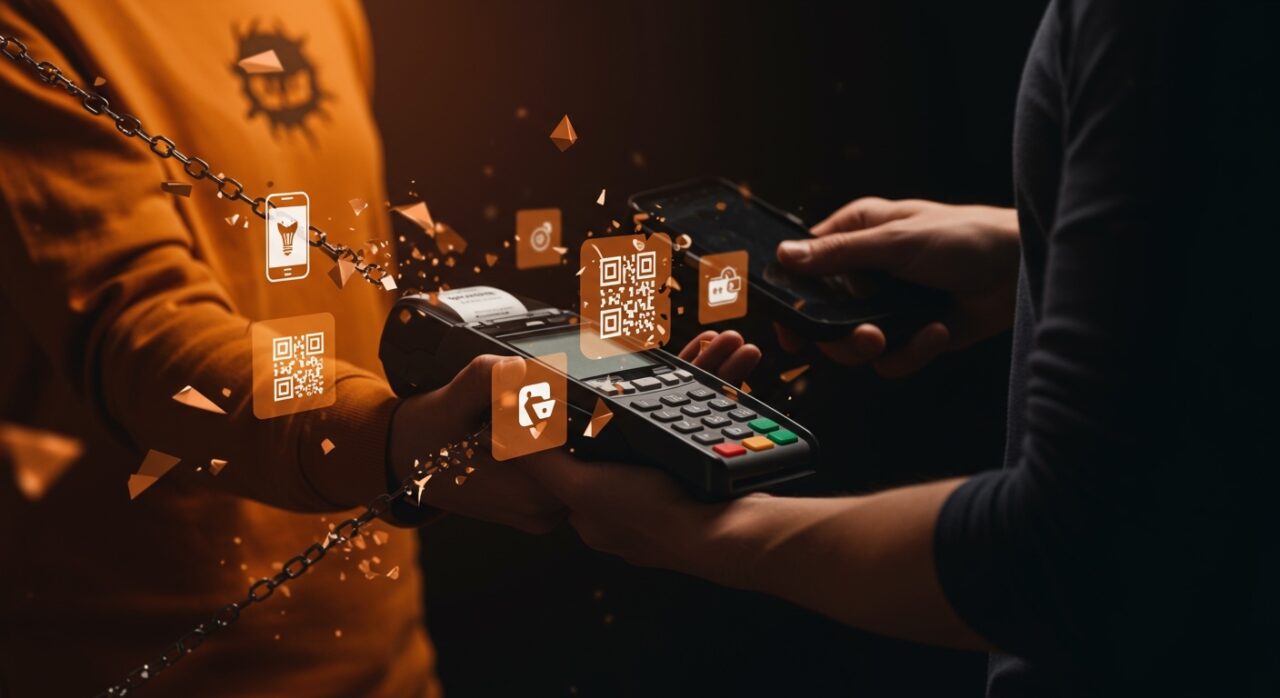 Comercio digital enfrentando riesgos de fraude en pagos inmediatos con tecnología Bre-B y métodos como APP y códigos QR en Colombia.