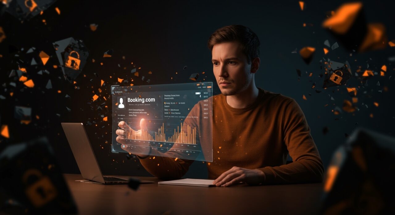 Brecha de datos Booking.com en reservas online mostrando exposición de información personal y medidas de ciberseguridad para startups.