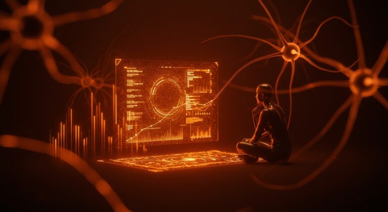 Figura humana aplicando buen juicio humano como ventaja competitiva frente a la inteligencia artificial, ilustrando la diferenciación en la era de la IA y los LLMs.