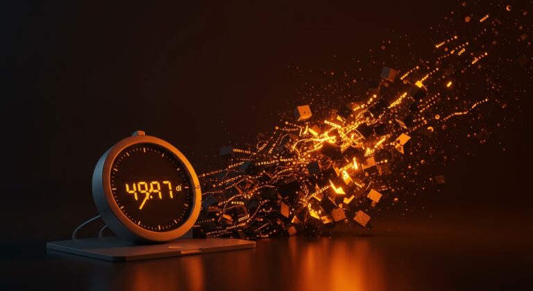 Ilustración del bug en macOS que causa fallo total de red a los 49.7 días por overflow TCP y agotamiento de puertos efímeros en infraestructura de servidores.