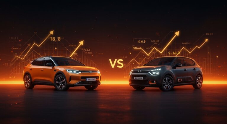 Comparativa visual del BYD Dolphin Surf y Citroën ë-C3 en la guerra del coche eléctrico barato en el mercado europeo.