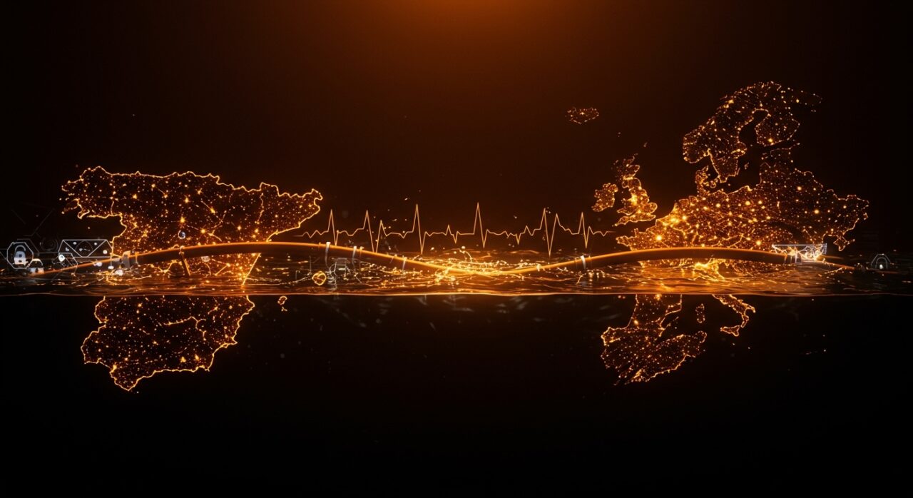 Cable submarino de interconexión eléctrica España-Irlanda representando la seguridad energética y energía renovable para startups cleantech en Europa.