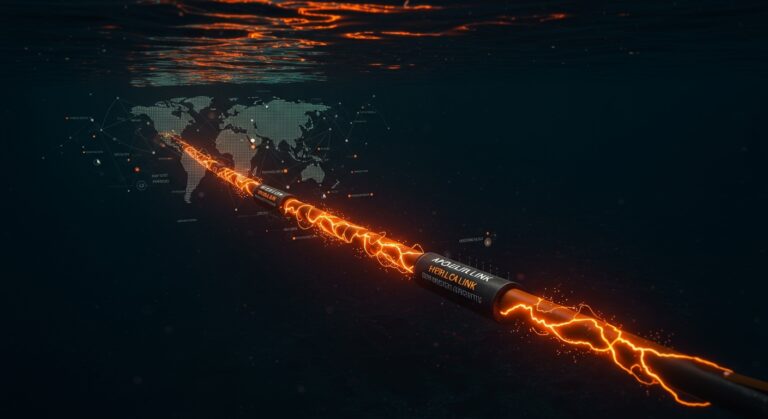 Cables submarinos HVDC Apollo Link e Iberia Link conectando España e Italia, representando la transición energética y el mercado eléctrico europeo.