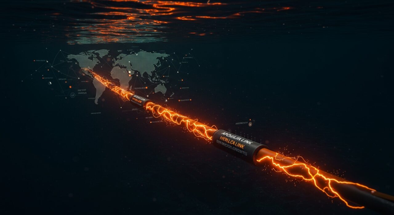 Cables submarinos HVDC Apollo Link e Iberia Link conectando España e Italia, representando la transición energética y el mercado eléctrico europeo.
