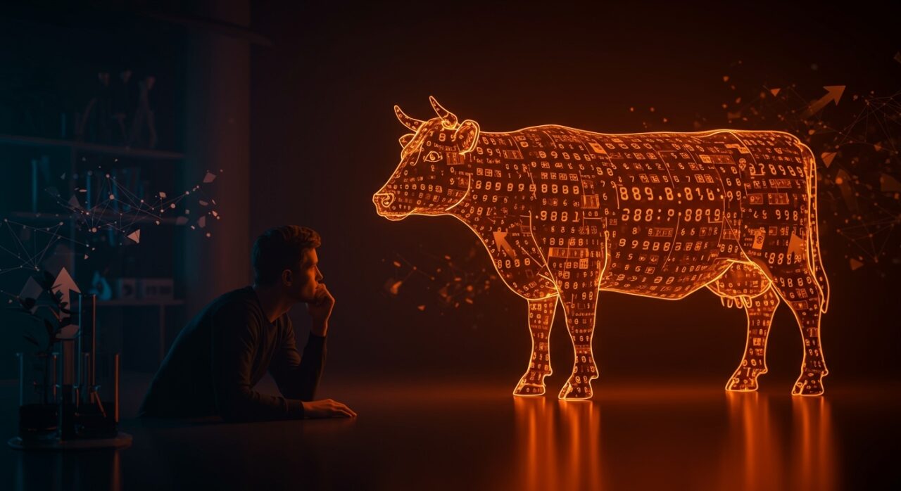 Fundador analizando eficiencia alimentaria y pérdidas calóricas del vacuno en food tech para proteínas alternativas y agricultura sostenible.