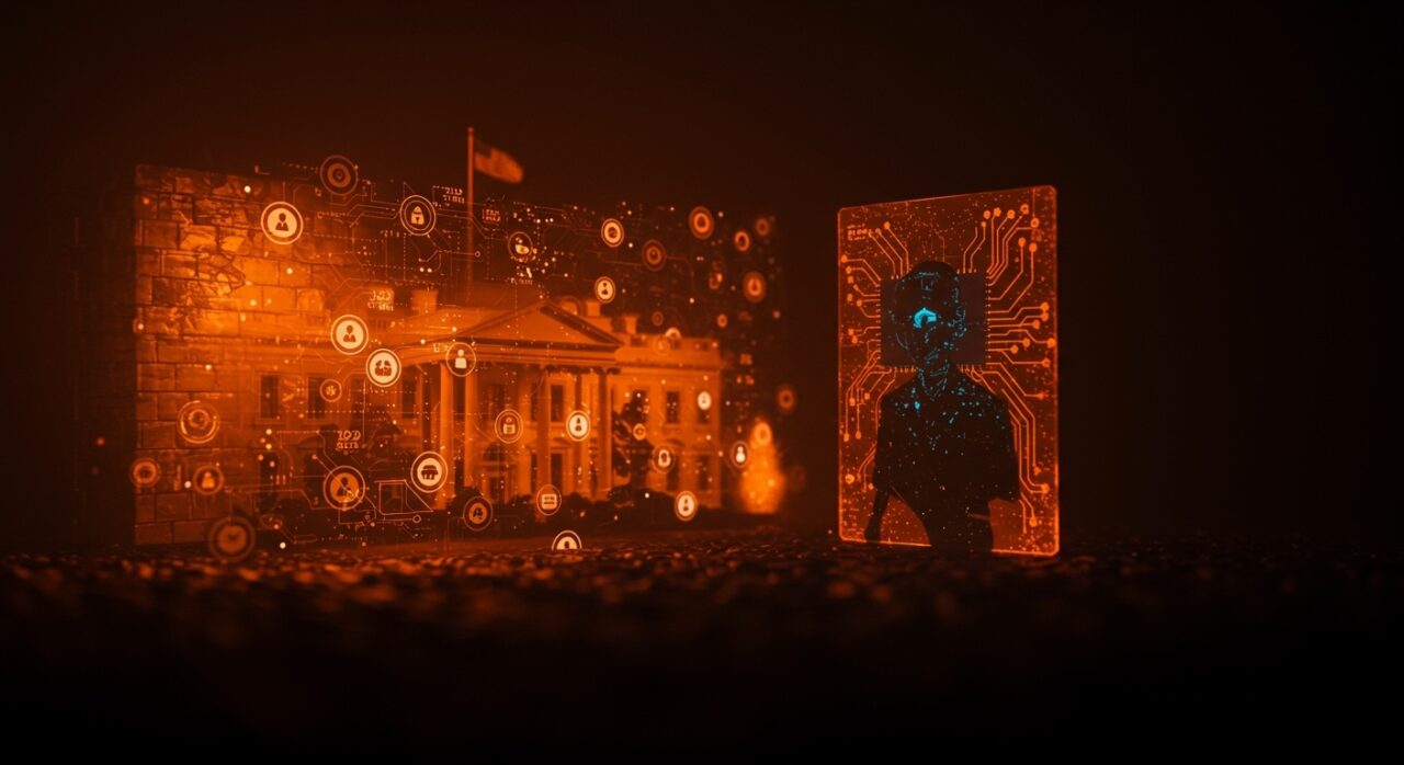 Casa Blanca bloquea expansión de Mythos de Anthropic restringiendo acceso a 120 empresas, simbolizando seguridad y regulación en inteligencia artificial.