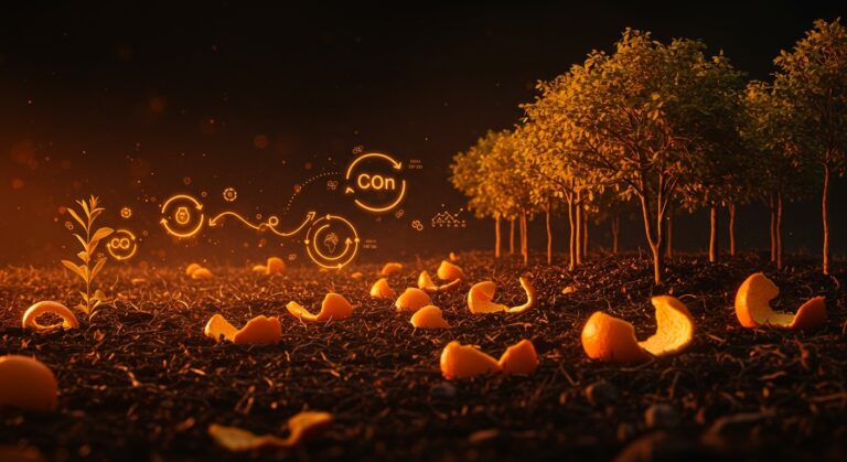 Restauración ecológica con cáscaras de naranja transformando tierra estéril en bosque tropical en Costa Rica, destacando innovación y sostenibilidad en LATAM.