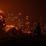 Imagen conceptual de la quiebra de Ek Robotics mostrando un robot fracturado y una figura emprendedora, simbolizando desafíos en automatización e inteligencia artificial para startups tecnológicas.