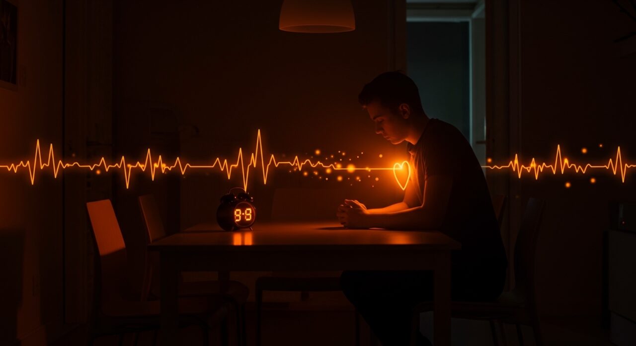 Persona cenando tarde en España mostrando riesgo cardiovascular y desajustes en ritmos circadianos según estudios de salud metabólica.