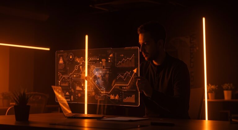 Mapa digital holográfico con brechas tecnológicas destacado por startup en Centro Innovación UC, resaltando adopción tecnológica y transformación digital.