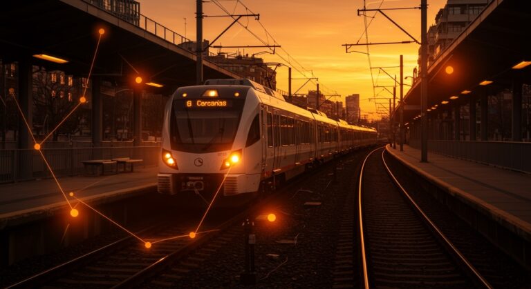 Tren Stadler de Cercanías Madrid avanzando en infraestructura ferroviaria urbana, destacando inversión y capacidad ampliada para movilidad pública.