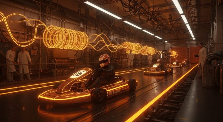 Karts superconductores innovadores en el CERN representando movilidad avanzada y tecnología emergente en hardware.