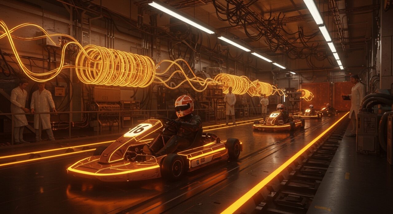Karts superconductores innovadores en el CERN representando movilidad avanzada y tecnología emergente en hardware.