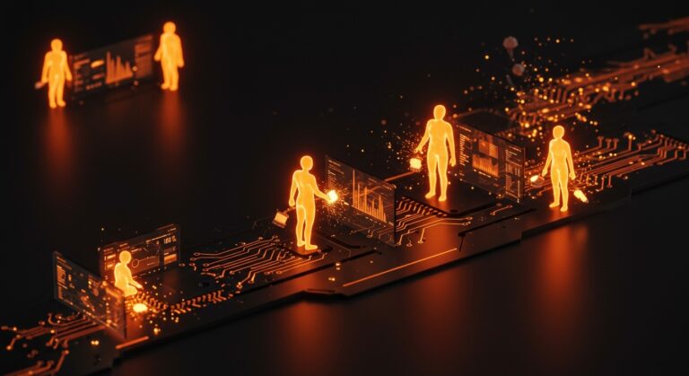 Visualización de agentes autónomos de IA y daemons limpiando repositorios para automatización y calidad en equipos tecnológicos.