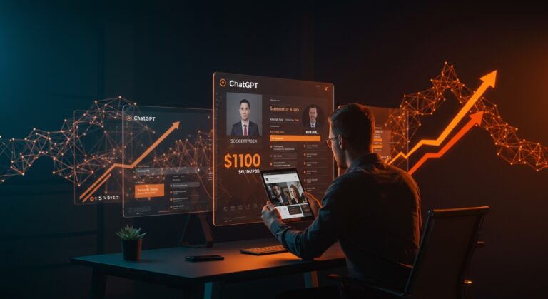 Evaluación del nuevo plan de suscripción ChatGPT $100 con interfaz digital y metáforas visuales sobre crecimiento SaaS y estrategias de pricing.