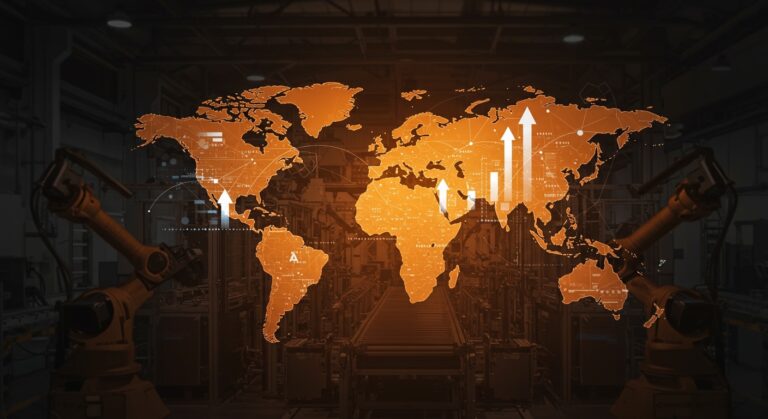 Fábricas chinas adaptándose a los aranceles de Trump con plantas en India y Malasia, simbolizando la diversificación de la manufactura y los desafíos en la cadena de suministro global de startups tecnológicas.