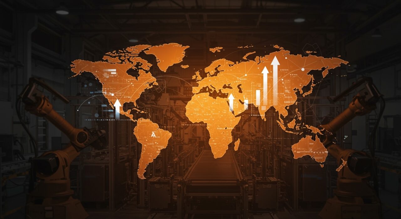 Fábricas chinas adaptándose a los aranceles de Trump con plantas en India y Malasia, simbolizando la diversificación de la manufactura y los desafíos en la cadena de suministro global de startups tecnológicas.