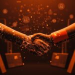 Bloqueo de adquisición de startup IA por China a Meta con metáforas visuales de inteligencia artificial y geopolítica tecnológica.