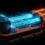 Visualización de pila de combustible de carbón china generando energía limpia sin emisiones, simbolizando avance en tecnología energética para neutralidad de carbono.