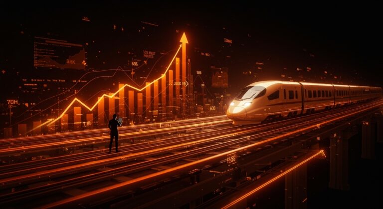 Tren de alta velocidad chino representando infraestructura tecnológica y lecciones de escalabilidad para founders de startups.