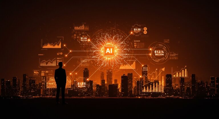 Inversión récord en inteligencia artificial en Asia liderada por China, ilustrada con emprendedor y flujos de capital en startups tecnológicas.