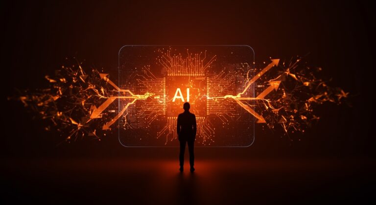 Founder de startup tecnológica frente a barrera digital que simboliza restricciones en la exportación de talento IA por China y fractura tecnológica global.