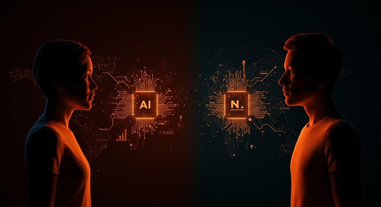 Competencia tecnológica entre China y Taiwán por talento en inteligencia artificial y semiconductores con elementos visuales de chips y redes neuronales.