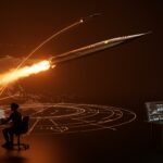 Imagen del misil hipersónico chino YJ-20 sobre la defensa naval Asia Pacífico, destacando la influencia en startups de tecnología dual-use y la carrera armamentística hipersónica.