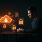 Emprendedor cifrando archivos en la nube para proteger datos y garantizar privacidad con cifrado cliente en startups de seguridad digital.