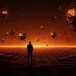 Chuck Robbins y la innovación en data centers e inteligencia artificial con infraestructura tecnológica avanzada en tonos naranja y negro.