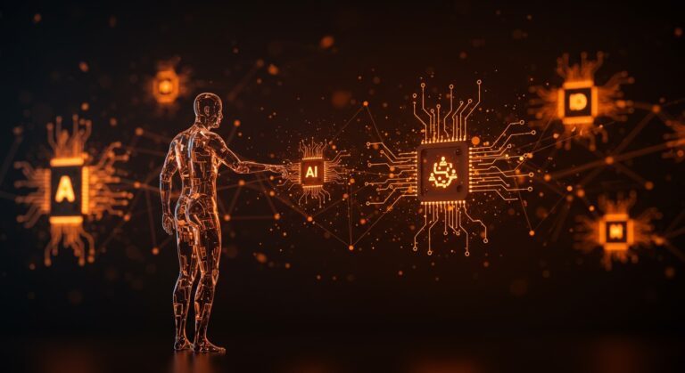 Interacción simbólica con agentes IA destacando la brecha de confianza y gobernanza en seguridad IA según Cisco RSA 2026.