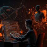 CTO analizando código filtrado de IA Claude Code con representaciones visuales de riesgos en agentes de inteligencia artificial y ciberseguridad.