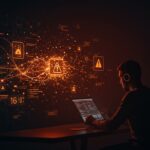 Líder de seguridad ante la filtración masiva del código de Claude Code en IA, con metáforas visuales de vulnerabilidades y protección informática.