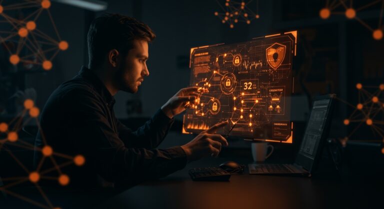Evaluación de ciberseguridad con inteligencia artificial mostrando cadena de ataque y defensa para startups tecnológicas.