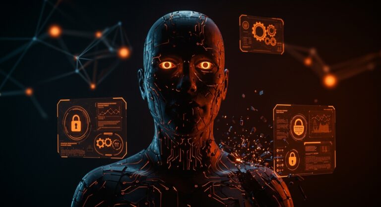 Claude Mythos de Anthropic representado como una IA poderosa y oculta con riesgos de ciberseguridad y automatización ofensiva.