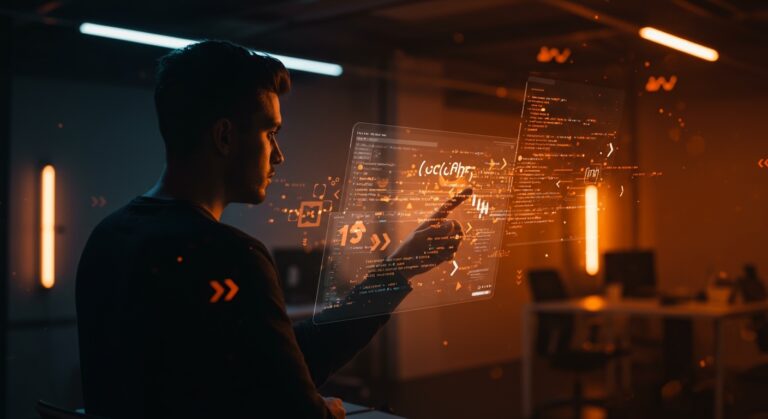 Fundador tecnológico usando código Clojure y Java, destacando la programación funcional y la velocidad en desarrollo SaaS empresarial.