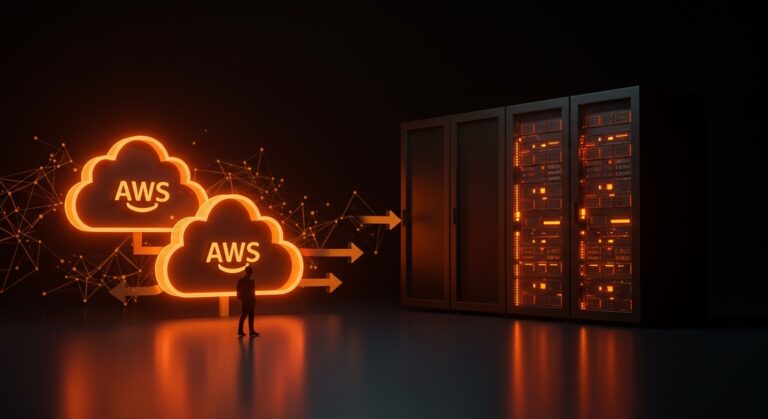 Ahorro de costos en la nube con cloud exit hacia infraestructura bare-metal representado con un fundador de startup migrando desde AWS y GCP.