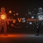 Comparación visual entre Cloudflare EmDash y WordPress destacando el debate sobre CMS serverless y vendor lock-in en la comunidad tecnológica.