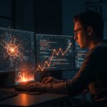 Desarrollador corrigiendo código generado por IA en producción, resaltando debugging y calidad de software en startups de inteligencia artificial.